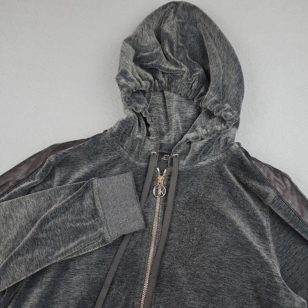 Calvin Klein Hoodie Women Small Gray Full Zip Knit Raglan Logo Athleisure Velour
